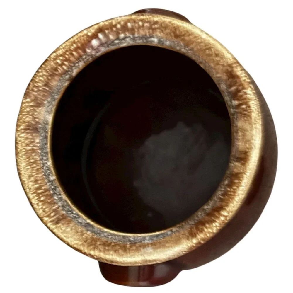 Vintage Hull Pottery Bean Pot Brown Glaze Drip Lid Oven Proof Boston Baked USA